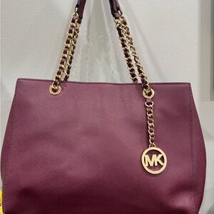 Michael Kors Plum Tote with Gold Accents